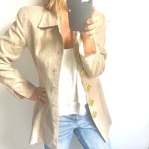 Vintage Fabulous Beige Gold Retro Linen Jacket